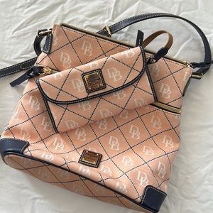 Dooney & Bourke Pink and blue crossbody purse with wallet set